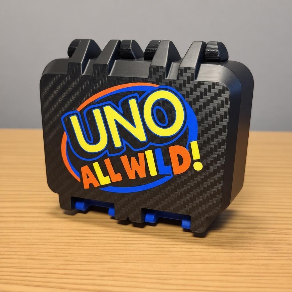 UNO All Wild Card Storage Box - 3D Printed Carbon Fiber Finish by KcPrintWorks, side view