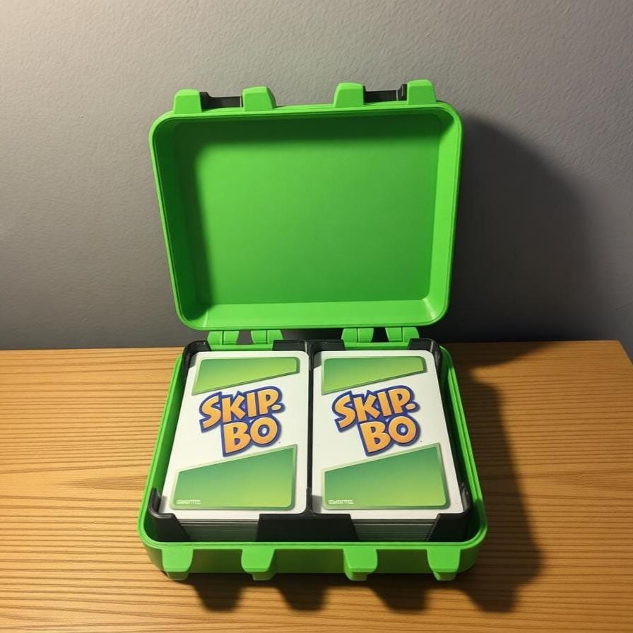 Skip-Bo Card Game Travel Case - Storage Box with Card Holder by KcPrintWorks, front view