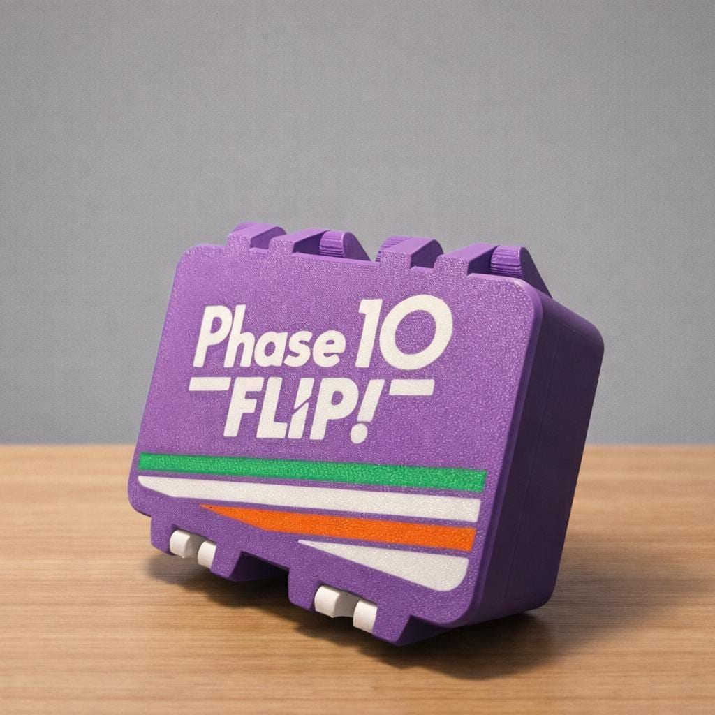 Phase 10 Flip Card Storage Box - 3D Printed Case with Card Holder by KcPrintWorks, front view