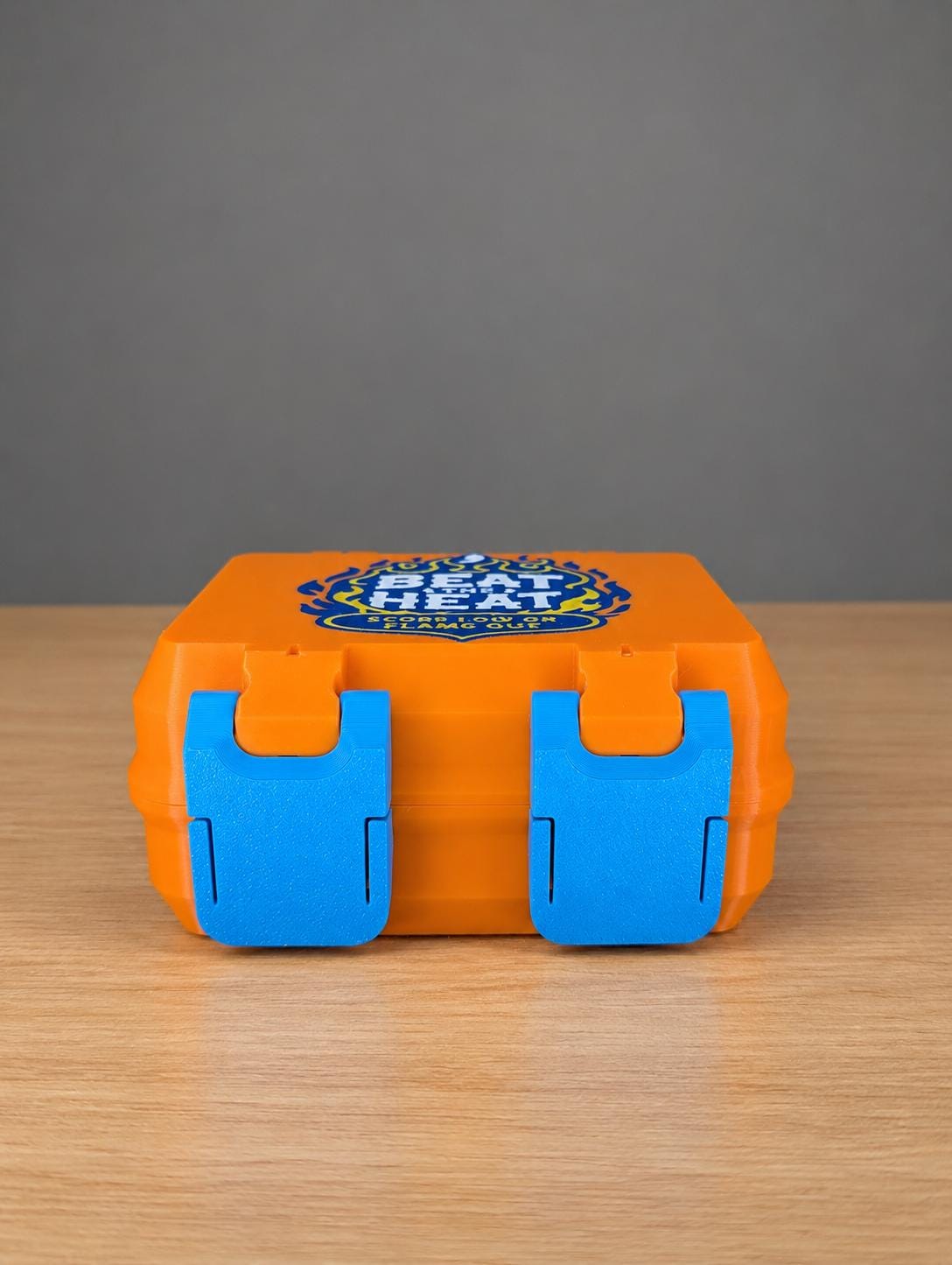 Beat The Heat orange blue travel case by KcPrintWorks, open case detail