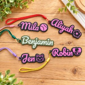 Personalized Bag Tag, Custom Name Tag with Emoji, Backpack Tag, Personalized Luggage Tag, Water Bottle Name Tag, Custom Bag Tag